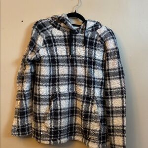Cozy Black & White Plaid Sherpa Hoodie